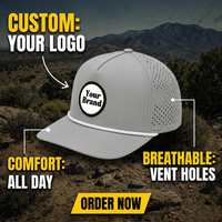 Casquette de golf personnalisée à 5 panneaux imperméable avec logo en PVC et patch en caoutchouc, casquette trucker perforée à visière incurvée pour homme