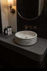 Luxury Fluted <b>Round</b> Marble Vessel Sink Handmade Natural Stone Countertop Bathroom Wash <b>Basin</b> - Product Image 3