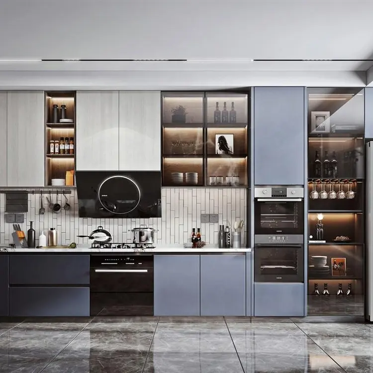 High-end Villa Projects Luxury Modern Modular Kitchen Cabinet With Glass Door Factory Price