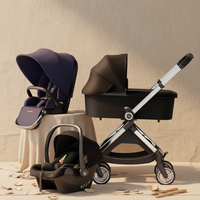 Poussette bébé de haute qualité à quatre roues, roues en PU amortissantes, pliable, cadre en alliage d'aluminium noir pour nouveau-nés Baypie BP168