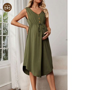 Jupe de maternité décontractée ample à la taille avec cordon de serrage <span class=keywords><strong>Robe</strong></span> de grossesse <span class=keywords><strong>mi</strong></span>-<span class=keywords><strong>longue</strong></span> à ourlet droit incurvé - Product Image 5