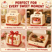 Kawaii Cartoon-Kuchenbox mit Klarsichtfenster, Schnappverschluss, Inneneinsatz, 6 Größen, Mini Geburtstags-Bäckerei-Box, Tragbar, OEM Anpassbar