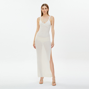 <span class=keywords><strong>Robe</strong></span> maxi de plage sexy personnalisée à col en V, à bretelles, ajourée, en tricot, avec fente, blanche, à fleurs, pour fête de plage, été 2024, vêtements de plage pour femmes, <span class=keywords><strong>cache</strong></span>-maillot - Product Image 2