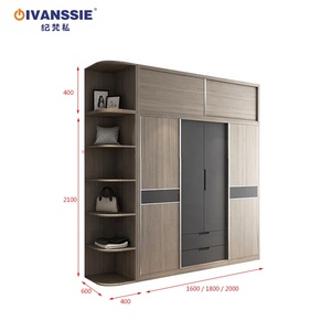 Solusi Lemari Pakaian Kayu Modern yang Dapat Disesuaikan, Lemari Pakaian Kamar Tidur 3/2 Pintu Berengsel, Kabinet Logam Bermotif, Tahan Lama - Product Image 3