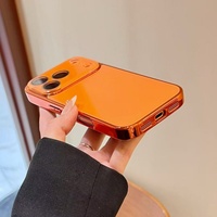 Nouvelle coque de téléphone en verre orange avec bord électro-plaqué, antichoc, pour iPhone 12 13 14 15 16 17 Pro Max