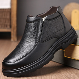 Bottes d'hiver pour hommes en cuir véritable, doublure en fourrure chaude, semelle extérieure en caoutchouc antidérapante, bout rond, bottes de neige - Product Image 1