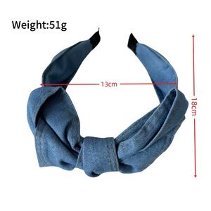 Serre-tête en jean à bord large tendance pour femme, accessoire de cheveux minimaliste avec nœud - Product Image 3