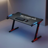 Bureau de jeu en bois AOR avec éclairage RGB, porte-gobelet et porte-casque, structure démontable pour usage domestique/bureau, modèle LS-C9