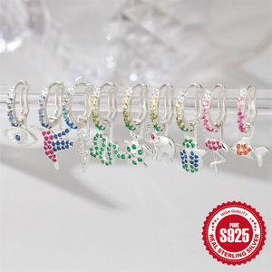 Nhà Máy Bán buôn 925 bạc <span class=keywords><strong>cubic</strong></span> <span class=keywords><strong>zirconia</strong></span> động vật dangle Hoop Bông tai với mạ vàng màu Zircon CZ tim trang sức cho phụ nữ - Product Image 5