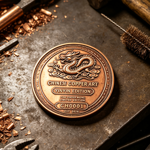 Offre Spéciale : Pièce d'Art Chinois en Cuivre Fin .999, 1 OZ, Motif Dragon en Relief, pour Collection et Décoration - Product Image 5