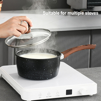 Batterie de cuisine antiadhésive en pierre Maifan, facile à nettoyer, avec poignée effet bois, revêtement en fer, comprenant poêle à frire, casserole à lait et accessoires – Vente chaude