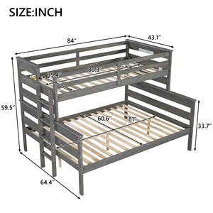 Lit superposé pour enfants, structure en bois massif, design détachable, couleur grise, meubles de chambre à coucher pour enfants - Product Image 4