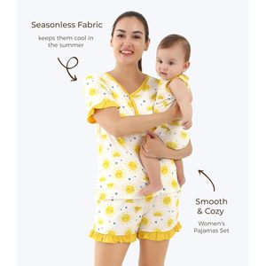 Conjunto de Pijama para Mujer, Manga Corta con Pantalones Cortos, Ropa de Dormir Suave, Ropa Casual para Estar en Casa, Tejido de Viscosa de Bambú - Product Image 4