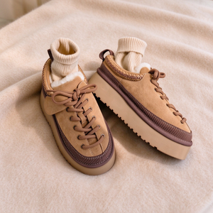 Chaussures unisexes à lacets en fourrure, plateforme, chaudes pour l'hiver, doublées de peluche, mules à enfiler, rétro, en daim, semelle épaisse, chaussures décontractées - Product Image 3
