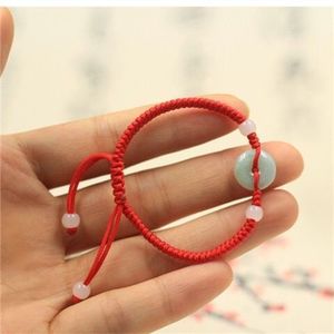 Good Fortune Jewelry Gift Chinese Jade Donut Peace Buckle <b>Red</b> String Woven Adjustable Lucky Rope <b>Bracelet</b> - Product Image 5