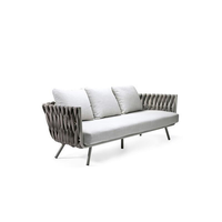 Lit de repos rond moderne en corde tressée pour l'extérieur avec coussins, canapé de patio pour hôtel et jardin