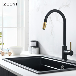 Factory Supply Matt Black and Gold Kitchen Sink Water Faucet Mixer <strong>Taps</strong> with Pull Out Spray <strong>Head</strong> - Product Image 2