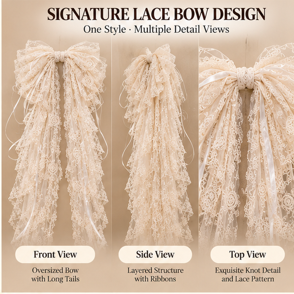 Wholesale Oversized Ivory Mesh Lace Bow Hair Accessory with Long Tails ...