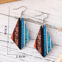 UIONEN Pendientes de diamante geométricos de madera hechos a mano con rayas turquesa - Pendientes colgantes de doble cara hipoalergénicos de moda Micro
