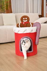 Torre per Gatti a Tema Natalizio 78cm, Cuccia in Peluche, Arredo per Gatti in Morbido Pile Teddy per Interni - Product Image 4