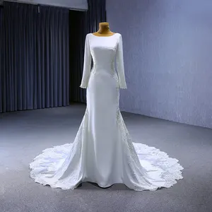 ללא רבב רישום חדש תחרה תפור לפי מידה Bateau מחשוף ארוך שרוולי חתונת שמלת כלה שמלה