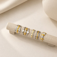 Ensemble de bagues en acier inoxydable plaqué or 18 carats à double couche avec pierres précieuses, bicolore, empilable, bijoux tendance pour femmes