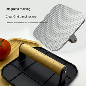 Prensa de hamburguesas de aleación de aluminio, herramientas de prensa de hamburguesas de mano redondas/cuadradas antiadherentes para exteriores con mango de madera para barbacoa de cocina casera - Product Image 3