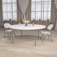 Table ronde pliante en plastique HDPE de 180 cm (6 pieds/72 pouces) pour 10 personnes, solide, monobloc, portable, blanche, pour événements
