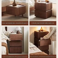 Table d'appoint moderne en bois à double niveau avec lattes cannelées, meuble d'appoint pour canapé de salon, décoration marron naturel