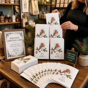 <span class=keywords><strong>Carte</strong></span> de vœux de Noël A6 en papier grainé, plantable, avec motif Robin, baies de houx et fleurs sauvages, vente en gros - Product Image 2