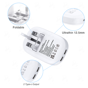 Productos Más Vendidos 2026: Adaptadores <span class=keywords><strong>de</strong></span> Carga Ultrafinos y Rápidos para Viaje, Plegables, 35W, Doble Puerto Tipo C, Enchufe Plano para Reino Unido - Product Image 4