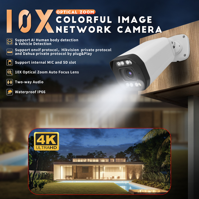 12MP 5X Full Color IR 30 Meter Two Way Audio SD Card Security Camera IP66 Outdoor P2p POE IP CCTV Camera