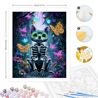 CHENISTORY Peinture par numéros DIY, thème Halloween : Animaux, Crâne, Chat – Dessin et coloriage par numéros pour adultes – Cadeau DIY