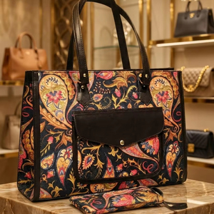 2026 Modern Multi Pattern Canvas Tote Bag <b>Set</b> 2pcs Women's Waterproof Shoulder Bag Front Pocket Matching <b>Large</b> Capacity - Product Image 1