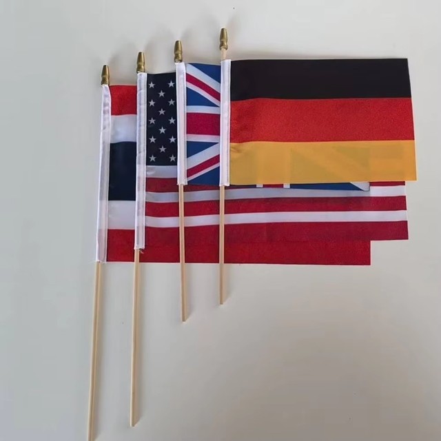 Cheap Wholesales 14x21cm Other Size 100% Polyester Digital Printing Double Sided Custom All Country Flags Hand Waving Flag Stick