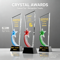 Trophée en cristal étoilé coloré personnalisé, gravure laser, trophée en verre K9, trophée souvenir annuel d'entreprise avec base