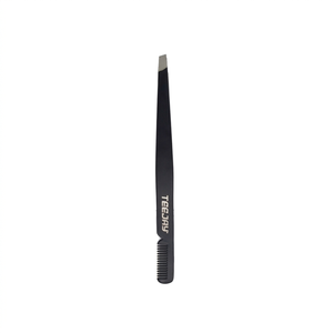 Pinzas de Cejas de Precisión con Punta Inclinada y Suave, 10 mm de Longitud, Duraderas, de Acero Inoxidable con Recubrimiento de Polvo Negro y Función de Peine - Product Image 1