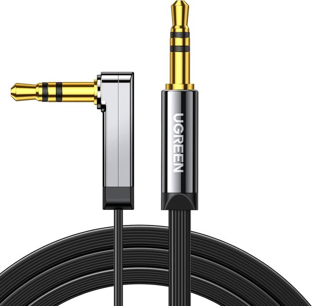 UGREEN 3.5mm Audio Cable Stereo Aux Cord 90 Degree Right Angle 24K Gold Plated Male to Male Audio Cable for iPhone iPod iPad