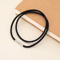 Collier en cordon de cuir noir de 3 mm avec fermoir en acier inoxydable/noir personnalisable, chaîne en corde cirée tressée pour homme et femme pour pendentif