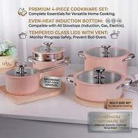 Set Peralatan Masak Stainless Steel Pink Empat Buah Tahan Lama Grosir, Termasuk Panci Susu, Casserole, dan Panci Anti Lengket