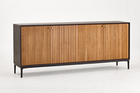 Buffet moderne Japandi en chêne massif et bois d'orme, grand meuble de rangement cannelé bicolore noir pour salon