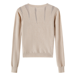 Suéter de Punto Personalizado para Mujer, Cuello Redondo, Manga Larga, Estilo Minimalista, Tejido de Lana, Color Sólido, para Otoño - Product Image 6