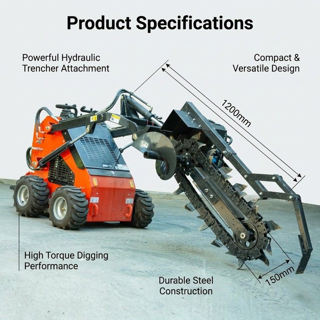 Factory High Quality Mini Skid Steer Loader Attachment Chain Trencher Machine Motor Gear Engine 120-160mm Trenching Width for
