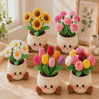 Plantes en pot réalistes tissées à la main en fil de laine, fleurs mignonnes, décoration de bureau et de maison, écologiques, lavables, durables, légères, pour intérieur