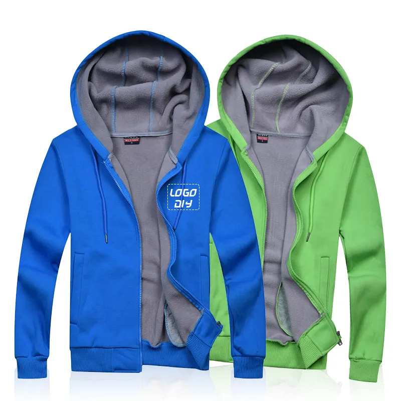 Custom logo heavyweight zip up hoodie sweater unisex 100% cotton blank zip up casual hoodies jacket for men