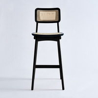 Tabouret de bar moderne en bois, tabourets hauts en bois massif avec assise et dossier en rotin, pour restaurant et bar