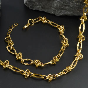 Ensemble collier et bracelet en acier inoxydable plaqué or 18 carats, étanche, minimaliste, délicat, classique, bijoux de mariage et de fête pour femmes - Product Image 5