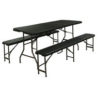 Table de camping pliable en plastique noir en rotin HDPE portable de 6 pieds avec chaise