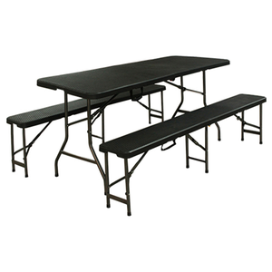<span class=keywords><strong>Tavolo</strong></span> da <span class=keywords><strong>Campeggio</strong></span> Pieghevole Portatile in HDPE da 6 Piedi con Sedie, Effetto Rattan Nero - Product Image 6