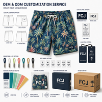 Shorts de bain pour hommes à imprimé palmier vert sarcelle, résistants à l'eau, avec doublure de compression, fabrication sur mesure